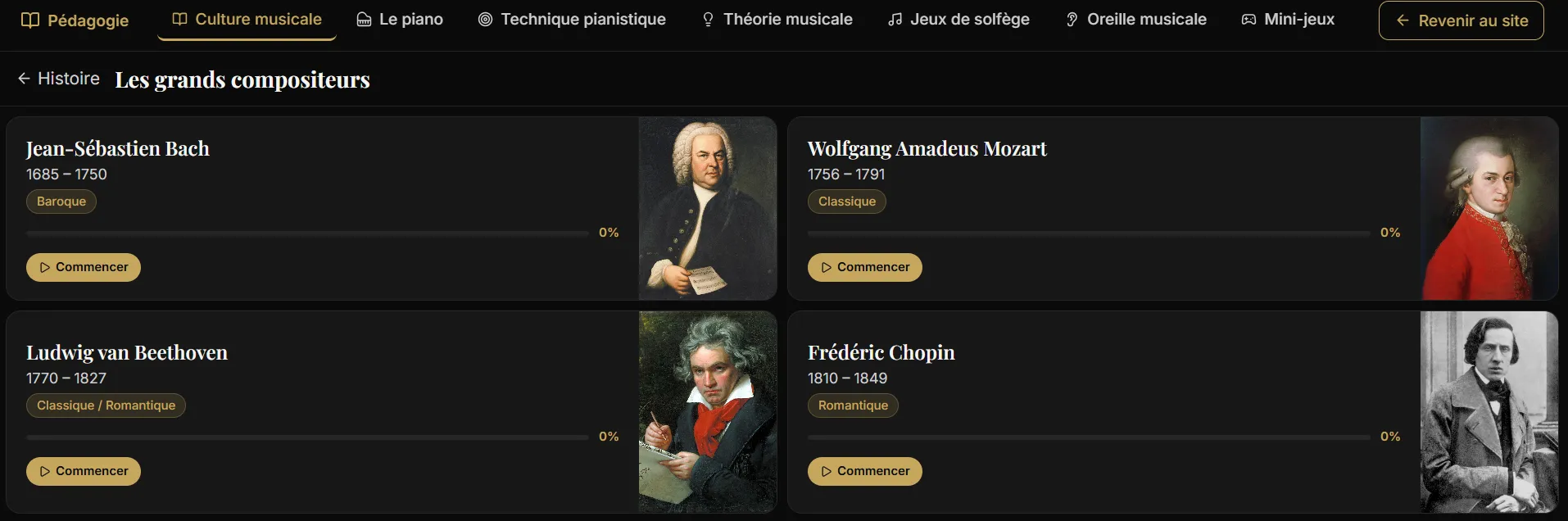 Les grands compositeurs sur notre espace pédagogique