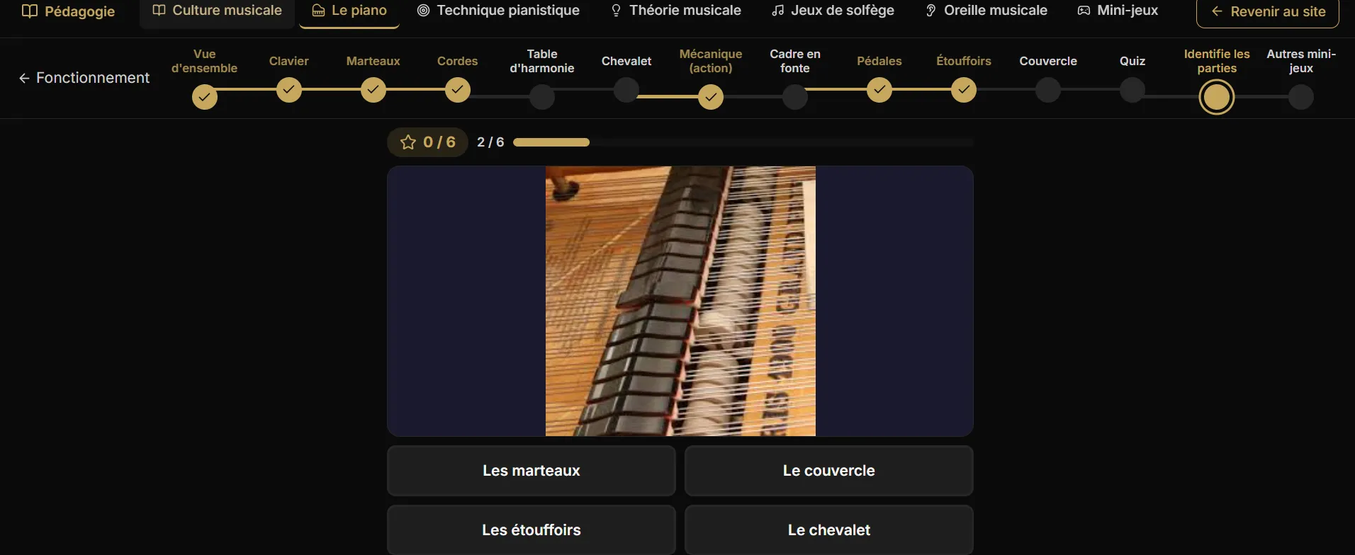 Les parties du piano sur notre espace pédagogique