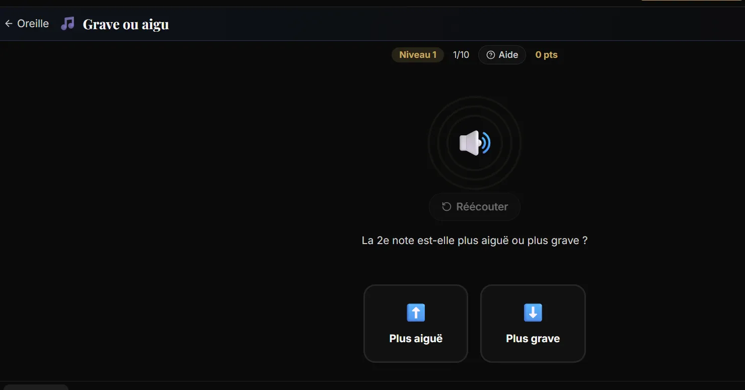 Exercice interactif grave ou aigu sur l'espace pédagogique
