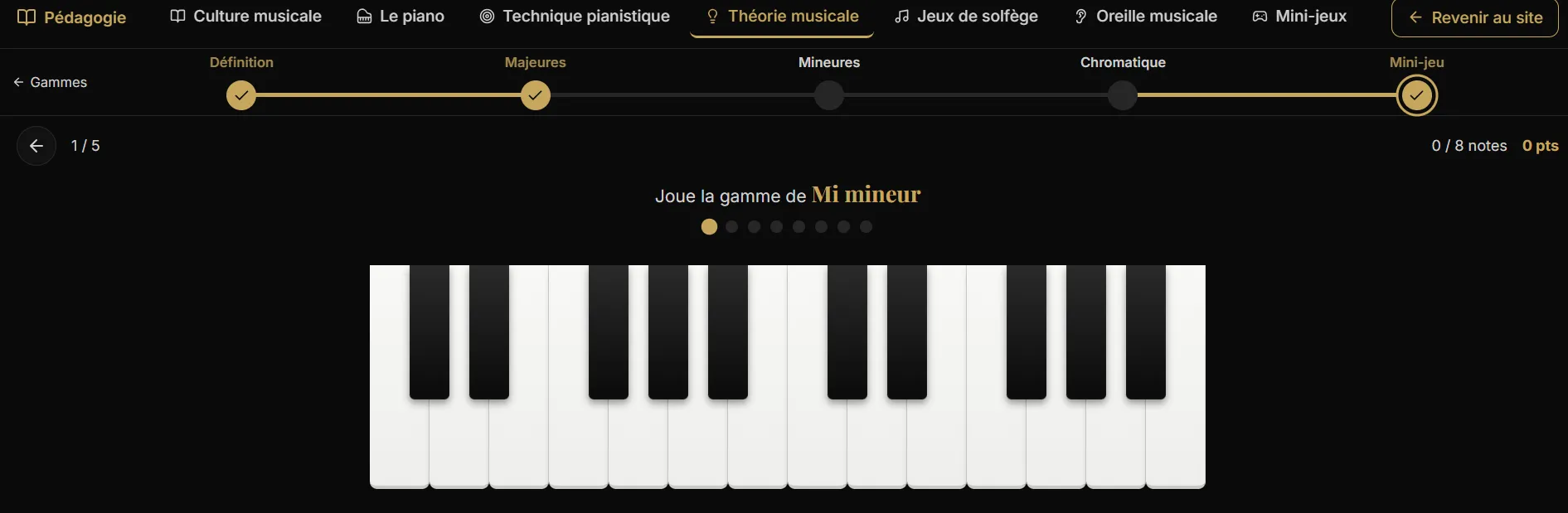 Mini-jeu de gammes interactif