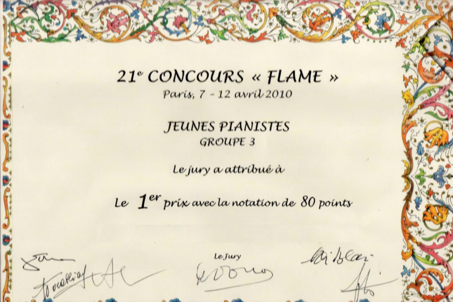 Marion Raymond — concours de piano, médaillée d'or