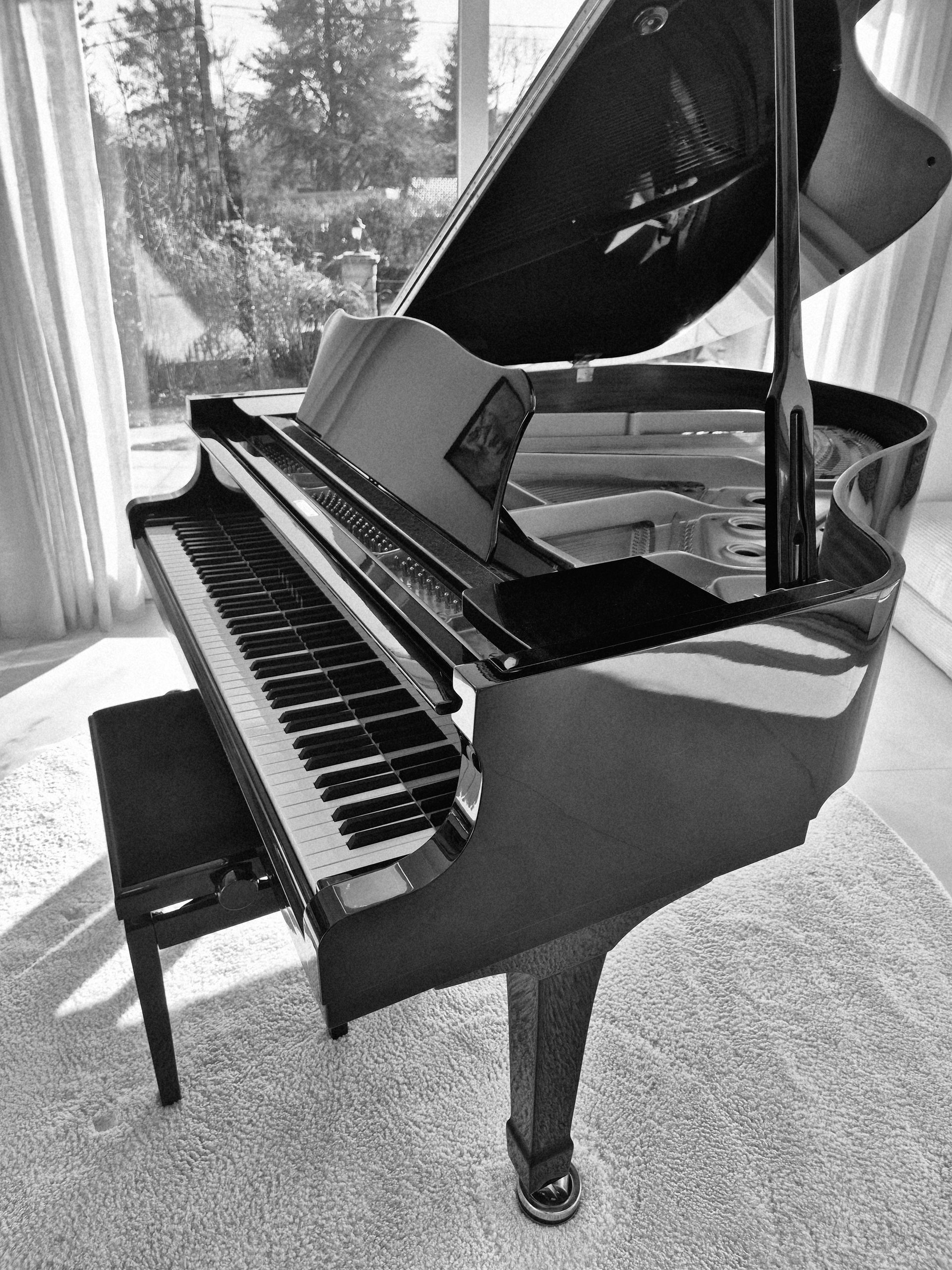 Piano à queue vue en angle — école de piano Valleiry